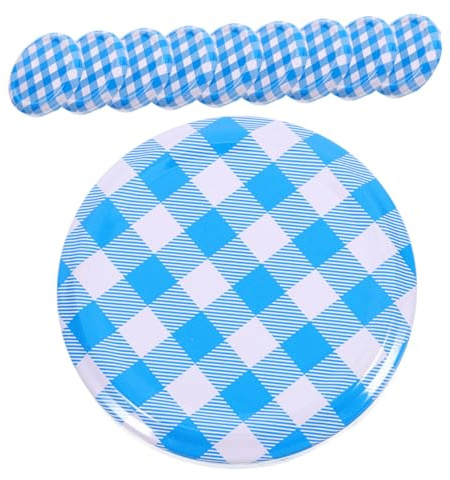 LALADEFIEE 50 Pcs 63mm Tinplate Jar Caps for Canning Jars Airtight Metal Sealing Lids Blue Plaid Pattern Practical Canning Covers for Home Food Storage and Meal Prep
