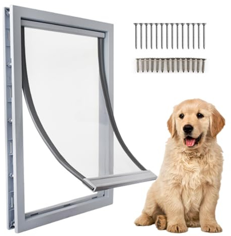 Porta Basculante Per Cani,Porta Per Animali Domestici,46x32cm Con Copertura Magnetica Morbida Trasparente,Per Cani Di Taglia Piccola e Media,Resistente Alle Intemperie(l,Bianca)