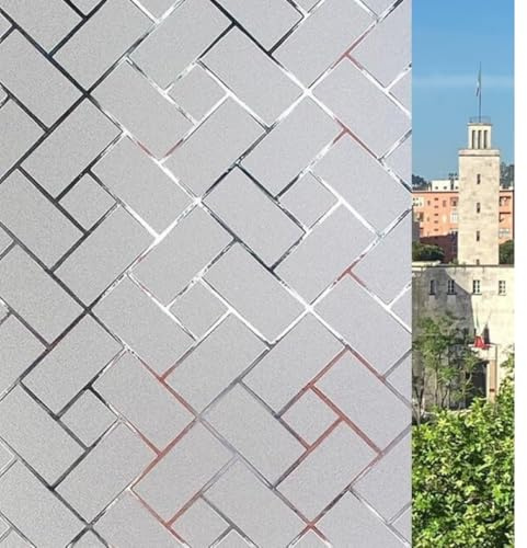 Dekorative Fensterfolie Glasschutz Sichtschutz selbstklebend ohne Klebstoff Anti-UV ohne Rückstände einfache Anwendung Fenster Dusche statische Haftung abnehmbar wiederverwendbar (Ziegelsteine, 44 x