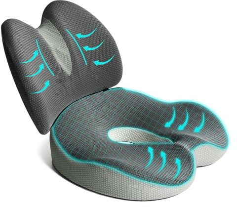 Suewidfay 2 in 1 Seat Cushion and Lumbar Support Cushion Set, Large Size Ergonomic Memory Foam Car Seat Cushion & Back Support Pillow, for Office Chair, Car, Wheelchair, Gaming Chairs