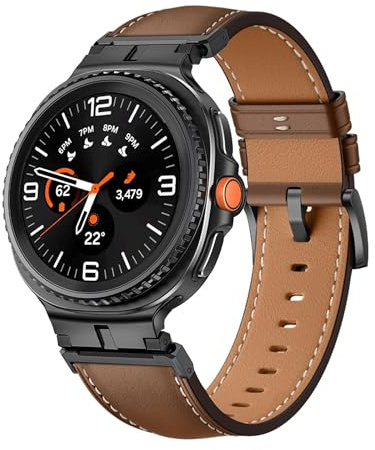 Für Samsung Galaxy Watch 8/8 Classic Leder Armband mit Metall Connector Braun/Schwarz