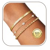 3 Stück Armband Damen Silber 925 Armbänder Gold Armband Mit Zirkonia Wasserfest Armbänder Set Vergoldet Damenarmband Stapelbare Tennis Perlen Verstellbar Armkette Schmuck Geschenk für Damen Frauen