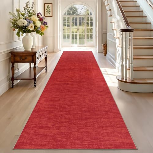 TEHWDAIYOU Teppich Läufer Flur rutschfest Küchenteppich 80 x 450 cm Waschbar Flurläufer Teppichläufer Fußmatte Lang Korridor Teppiche Läufer für Küche, Wohnzimmer, Schlafzimmer Rot