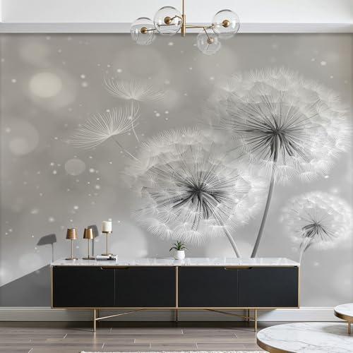 Dyjuaa Papier Peint Panoramique 150x105 cm Pissenlit, Papier Peint Intissé Pissenlits Nature Fleurs Poster Tapisserie Murale Gris pour Salon Chambre Décoration Mural