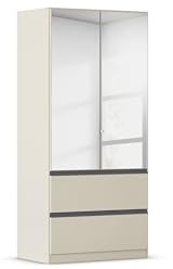 Rauch Möbel Costa, Kleiderschrank, Farbe Beige, Breite 91 cm | Schrank, 2-türig, Spiegel, 2 Schubladen, Push-to-open, Zubehör Premium, für Schlafzimmer, Kinderzimmer, Babyzimmer, Garderobe