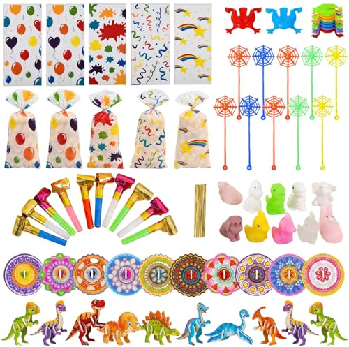 Set di Gadget Compleanno per Bambin Bambina, 70 Pezzi Regali Fine Festa Compleanno, Giochini per Feste di Compleanno, con sacchetto regalo