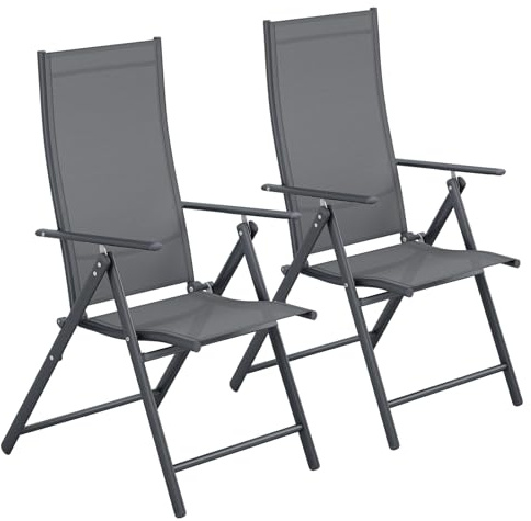 LIFERUN Gartenstühle 2er Set, Gartenstuhl Hochlehner Klappbar, Campingstuhl | Balkonstuhl 7-Fach Verstellbar bis 120kg, Metall Gestell, Leicht Klappstuhl für Terrasse, Balkon und Camping, Dunkelgrau