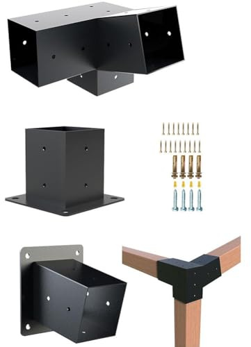 Manillefu Kit de supports de pergola inclinés en acier pour poteaux de 4 x 4, résistant à la rouille, support unidirectionnel 3 voies pour porche tonnelle