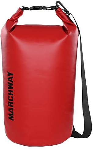 MARCHWAY, Schwimmender, wasserdichter Trockensack, 5 l, 10 l, 20 l, 30 l, 40 l, Roll-Top, Hält Ausrüstung trocken für Kajakfahren, Rafting, Schwimmen, Camping, Wandern, Strand, Angeln, Rot, 20 l