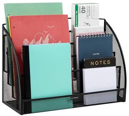 Mind Reader Skim Zeitschriftensammler mit 4 Fächern, Metallgeflecht, Schwarz 4 Taschen horizontal