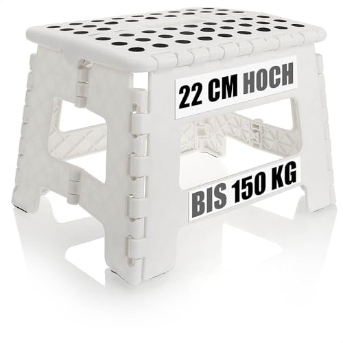com-four® Escalón Plegable con Tacos de Goma - Taburete Plegable - Ayuda portátil para Subir - Taburete Plegable Antideslizante - Capacidad de Carga de hasta 150 kg (31x22x22cm Blanco - 01 Pieza)