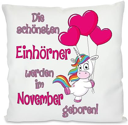 Lieblingsmensch Kissen mit Motiv Modell: Die Schönsten Einhörner-November, Stoff, Weiß, 45 x 45 x 10 cm