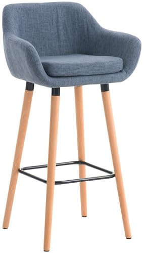 CLP Barhocker Grant I Thekenhocker Mit Stoff-Bezug I Gestell Aus Buchenholz, Farbe:blau