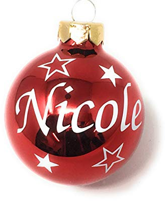 Weihnachtskugel mit Name aus Glas 6cm Wunschtext Rot Glänzend Personalisiert Christbaumkugel