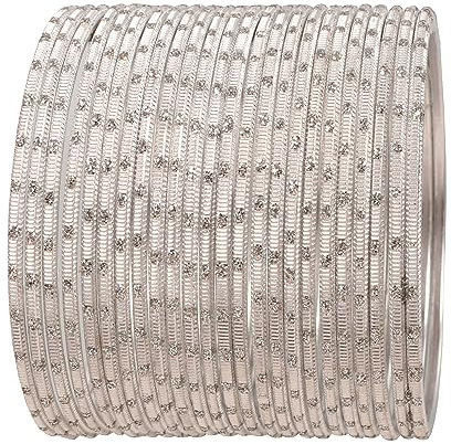 Touchstone Bunte 2 Dutzend Armreif Kollektion Indische Bollywood Legierung Metall Texturierte Silber Weiß Designer-Schmuck Besondere Große Größe Armreif Armbänder Set von 24 für Frauen