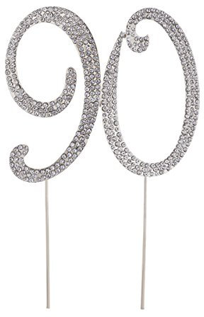 STOBOK Kuchen Topper Strass 90 Zahl Kuchendeckel Kuchendekoration Jahrestag Geburtstag Party Zubehör (Silber)