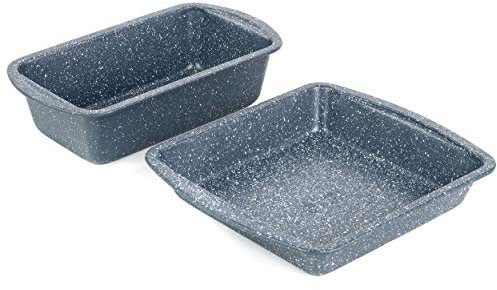 Russell Hobbs COMBO-5441 Nightfall Stone 2-Piece Bakeware Set - Non-Stick Loaf Tin and Square Baking Pan with Handles, Durable Carbon Steel Ovenware, Easy Clean, Ideal for Cakes, Brownies, and Bread