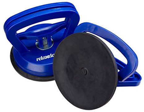 Relaxdays Ventosas para cristal, Portadores de paneles, Para azulejos y ventanas, Hasta 45 kg, Ø 12 cm, 2 Uds., Azul