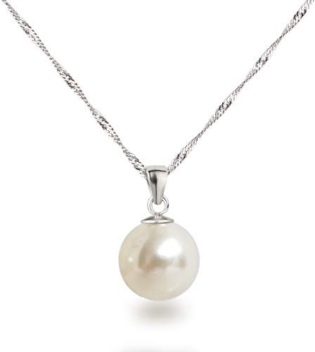 Schöner-SD Silberkette mit Anhänger Perle 12mm groß 925 Silber rhodiniert creme 45cm