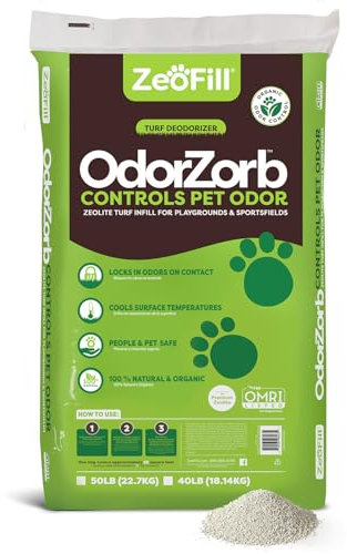 Zeofill Premium Outdoor Odor Infill - 40lbs. Bag – Pet Urine Odor Eliminator for Artificial Turf, Grass, Playgrounds, & Sport Fields – 97% Pure Clinoptilolite Zeolite – Odor Eliminator & Deodorizer