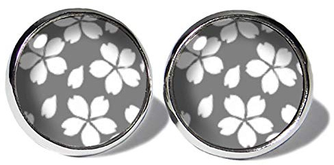 Sakura Grau Ohrstecker ABOUKI Damen Mädchen Kind Kinder Edelstahl Ohrschmuck Motiv japanische Kirsch-Blüten Blumen handgefertigte Ohrringe silber-farben