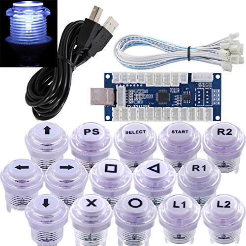 SJ@JX Arcade Game Stick DIY Kit LED Buttons Cherry MX Microswitch Lamp Controller USB Encoder Gamepad Cable for Hit Box PC PS3 MAME Raspberry Pi