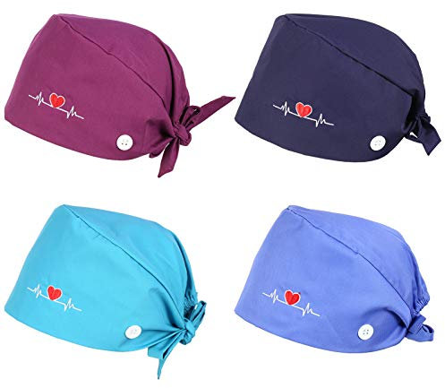 Xinzistar 4 Pezzi Cappello Scrub Cotone Regolabil Bouffant Turbante Cappelli Cappello Medico per Unisex Donna Uomo Infermiere Forniture Cura Personale