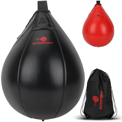 Boxerpoint Speedball für Boxen, Premium PU Leder Boxbirne mit Tragetasche - Reflexball für Kickboxen, Muay Thai, MMA - Boxausrüstung, Männer, Frauen - Punchingball & Boxsack