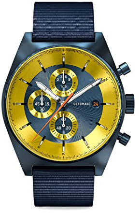 DeTomaso D10 Chronograph Limited Edition Blue Yellow Herren-Armbanduhr Analog Quarz Nylon Armband Blau