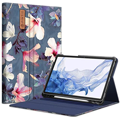 Fintie Case for Samsung Galaxy Tab S8/Tab S7 11 inch (Model SM-X700/X706/T870/T875/T878) with Built-in S Pen Holder, Multiple Angle Portfolio Business Cover with Pocket Auto Sleep/Wake, Hibiscus