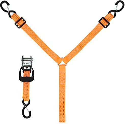 Cinghia a Y con cricchetto a 3 punti per ruota di UTV, ATV, camion, portapacchi di ricambio, larghezza 3,8 cm, regolabile, cinghia di fissaggio sopra la ruota con 3 ganci di sicurezza