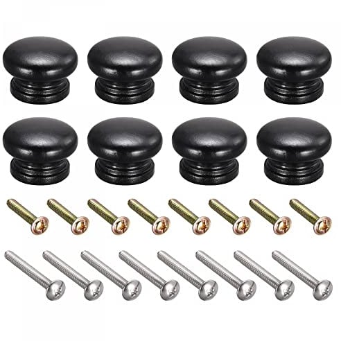 sourcing map Round Wood Knobs for Drawer,33x23mm Black 8pcs | Pull Handles with Screws