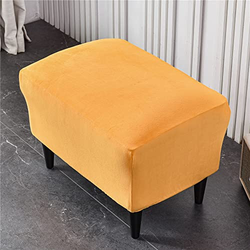Highdi Ottomane Schonbezug Hockerbezug, Samt Hocker Husse für Fußhocker Rechteckig, Stretch Bezug Ottomane Abdeckung Überzug Hocker Protector Waschbar Hockerabdeckung (Orange,1 Stück)