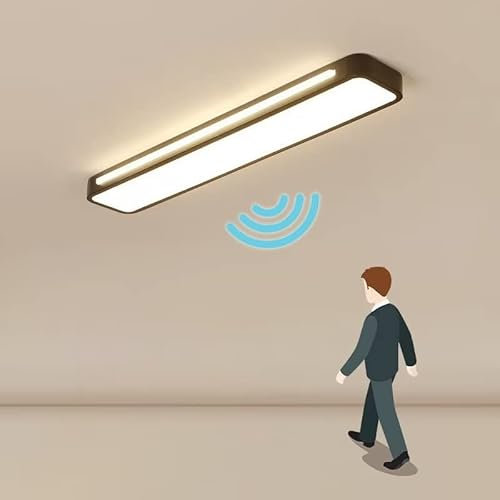 KZT Deckenleuchte mit Bewegungsmelder 3000K Warmweiß Rechteckig Flur Lampe Moderne LED Schwarz Flach Deckenlampe mit Radar Bewegungssensor Sensor Licht für Hotel Büro Balkon Haustür 58CM