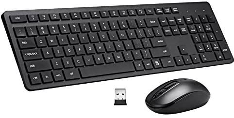 Ensemble Clavier et Souris sans Fil Silencieux 2,4 G pour Ordinateur Portable Windows Chrome, 106 Touches Pleine Taille avec pavé numérique, Souris Optique 1600 DPI (Noir)