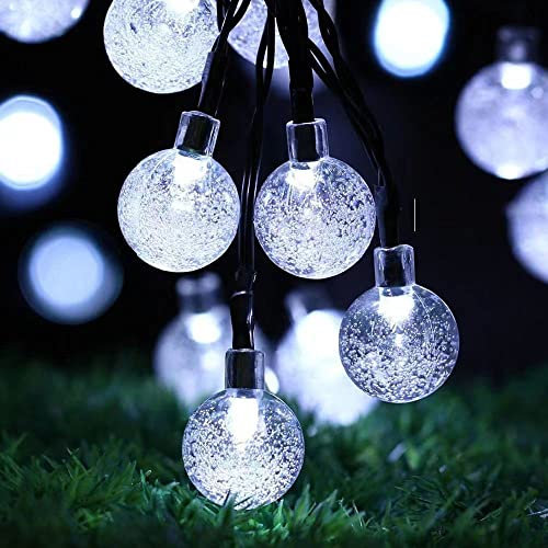 Diva Group 60 Solar LED String Lights, 20Ft/6M Waterproof Garden Lights with Crystal Balls - Indoor/Outdoor for Garden, Patio, Yard, Christmas Tree, White