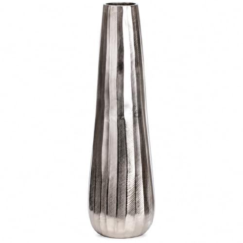Brandsseller Dekovase Höhe ca. 60 cm Ø 16 cm x Metall/Aluminium Massiv Blumenvase Bodenvase Gefäß Riffel Struktur Silber