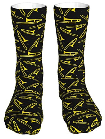 AOOEDM Schwarz-gelbe Posaunen-Neuheit, lustige Socken, halten warm, süße, athletische Crew-Röhrensocken für Männer und Frauen, Geschenk