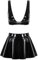 Agoky Damen Sexy Lack Leder BH und Minirock High Waist A-Linie Faltenrock Reizwäsche Disco Raver Tanz Kostüm Clubwear S-4XL Schwarz XXL
