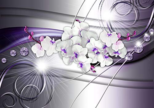 wandmotiv24 Fototapete Orchidee Diamanten Lila, 200 x 140cm - selbstklebende Strukturtapete, Wanddeko, Wandbild, Wandtapete, Abstrakt, Welle, Weiß M1666