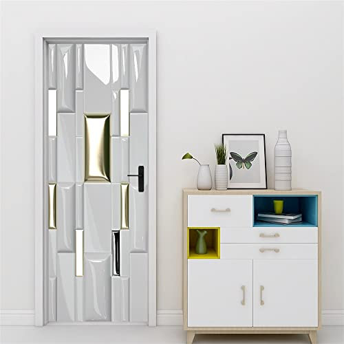 stickers paroi de douche 80x200cm(31.49 inches * 78.74 inches)Blanc or Art de porte 3D, décalcomanies de porte amovibles, peinture murale de porte auto-adhésive, autocollant de porte pour la décoratio