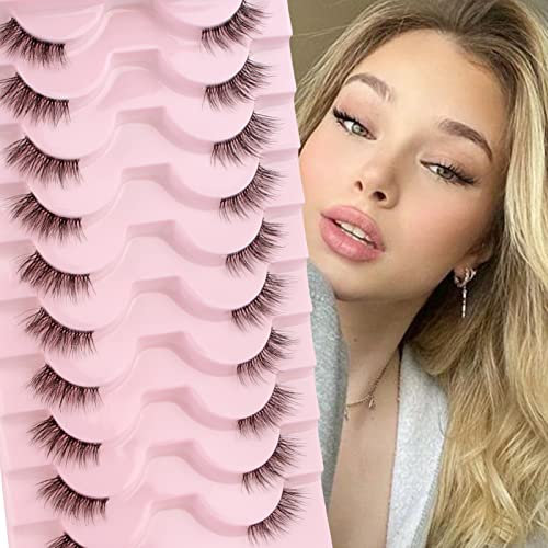 Glowing Win Halbe Wimpern Cateye Natürlich Look Künstliche Wimpern 10 Paar Falsche Wimpern 3D Cat Eye Lashes Half Fake Lashes Transparent Band Natural Katzenauge False Eyelashes