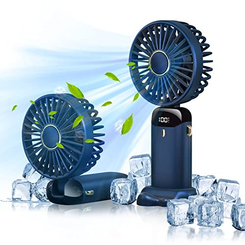cotton yangda Portable Personal Fan,Mini Handheld Fan,Hanging Neck Fan 90° Adjustable USB Rechargeable 4000mAh Quiet Personal Fan with Power Bank 5 Speed forIndoor,Outdoor, Blue (N15)