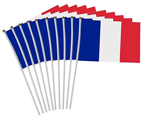 10 mini drapeaux français à agiter à la main, bleu, blanc, rouge, 14 x 21,1 cm, pour activité, défilé, sport, décoration la maison Ventdouce
