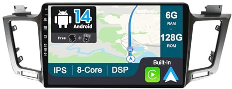 BXLIYER - [6G+128G] - Android 14 IPS Autoradio Passt für Toyota RAV4 (2013-2018) - Eingebaut DSP/Carplay/Android Auto - LED Kamera + MIC - 10.1 Zoll 2 Din - Unterstützung SWC DAB Fast-Boot 360-Kamera