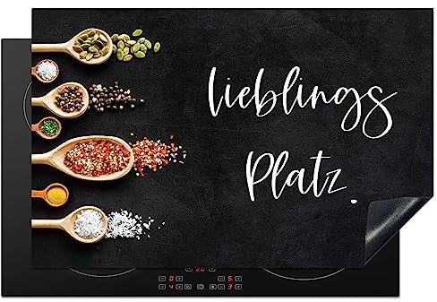KitchenYeah© Herdabdeckplatte Induktion Schutzmatte Küche Herdabdeckung Ceranfeld Induktionsmatte Cerankochfeld Abdeckung Zitate & Sprüche - Lieblings Platz. - 80x52 cm