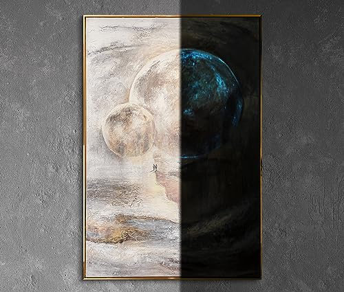 YS-Art XXL Abstrakt Fluoreszierendes selbst leuchtendes Acryl 3D Gemälde auf Leinwand Sternenverbindung handgemalt Wohndekor Planeten Bild echte Kunst 140x100 cm