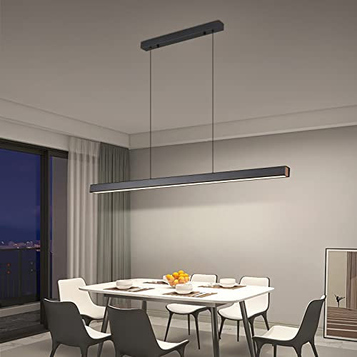 Mikeru 150CM Linear Pendelleuchte, Kücheninsel LED Pendelleuchten 3000K/4500K/6500K 10%-100% Dimmbar mit Fernbedienung Kronleuchter (ohne Batterien) für Esszimmer, Heimdekoration