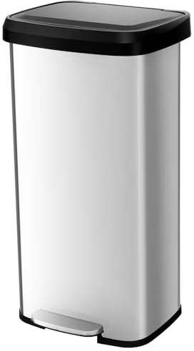 COSTWAY Mülleimer Küche, 68L Abfalleimer, Tretmülleimer mit sanft schließendem Deckel, Mülltrennsystem inkl. Desodorierungsfach, aus Edelstahl und Kunststoff (Silber / 68L)