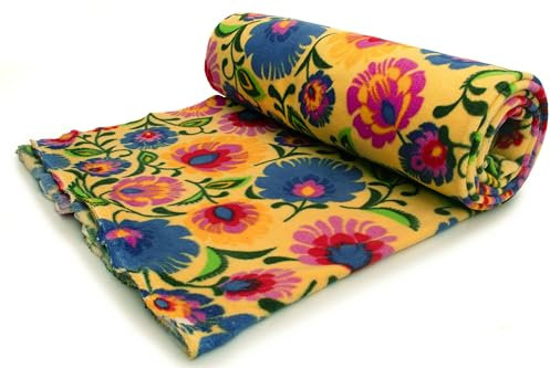 Polar Fleece DTY stoff gedruckt (250g), Lowicz-Muster, Volksmuster 50 x 160 cm (Gelb)